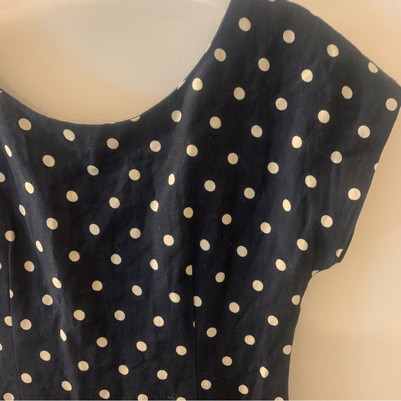 Anthropologie Lilis Closet 100% Linen Blend Polka Dot Fit n Flare Dress - Picture 9 of 11